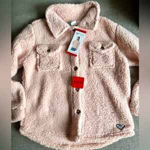 Roxy Youth Fleece Shirt Jacket 10/12 M, Shacket 2 Pocket Button Up Pink Girl NWT